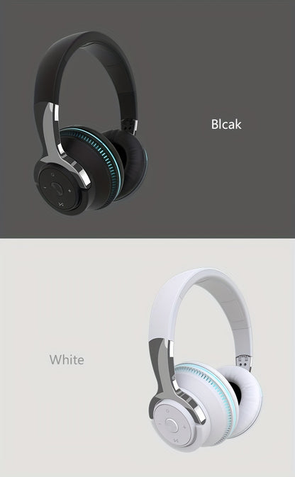 Wireless Headphones, Portable Over Ear Headphones 24 Hours Playtime, With Mic, Clear Calls, FM Radio, Soft-Earpads, LED Light, Support TF Card Play And 3.5MM AUX Cable Wired Connection, Foldable For Travel Home Office Cellpho