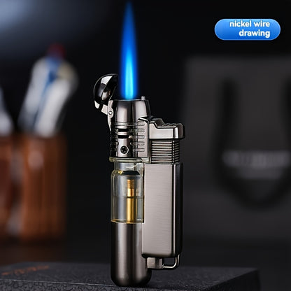 This Is a Windproof Inflatable Lighter Designed with a Creative Transparent Gas Box And a Round Machine, Featuring a Cover And No Butane