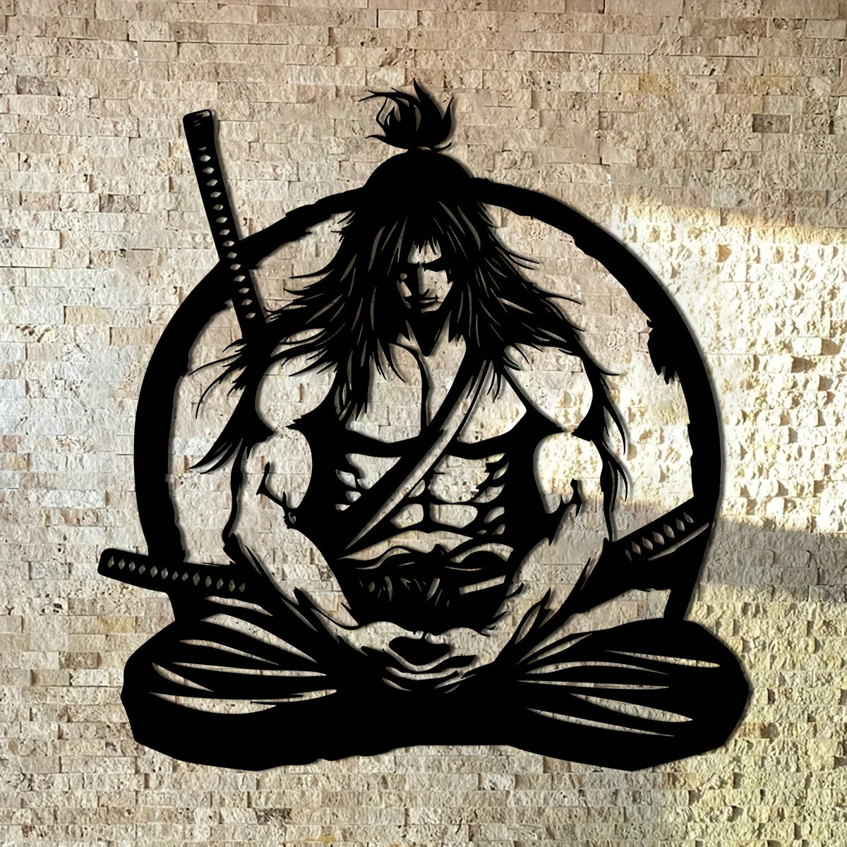 One Samurai metal wall art decoration, 15.74x14.76 inches - detailed sword-wielding warrior design, suitable for home, courtyard, balcony - perfect gift for new homes, weddings, Mother's Day, Father's Day, samurai decoration