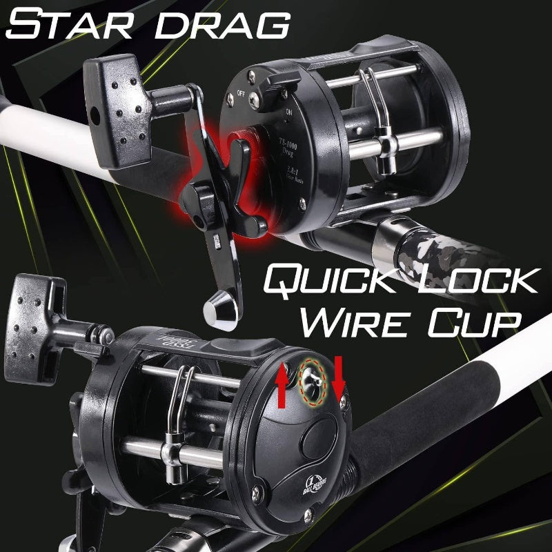 Conventional Reel and Fiberglass Fishing Rod Combo, Medium Heavy for Catfish Angling