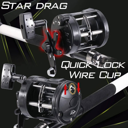 Conventional Reel and Fiberglass Fishing Rod Combo, Medium Heavy for Catfish Angling