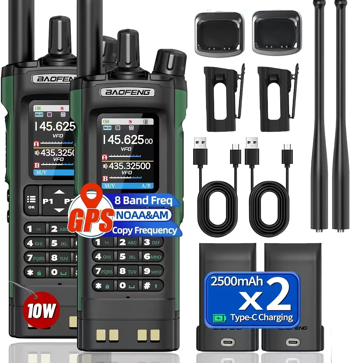 Baofeng UV-32 10W GPS Two-Way Radio, U/ V Cross-Band Repeater, NOAA Weather Alert, Long Range UHF Handheld Walkie-Talkie Suitable for Hobbyists, Outdoor Activities, Camping, Hiking, Emergency Communication Equipment, Camping