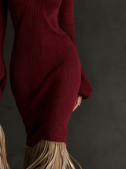 Autumn And Winter New Cross-border European And American Style Flower Dress, Loose V-neck Long Sleeves, Retro Tassel Decoration Exquisite Printing, Skin-friendly Pendant Without Wrinkle, Daily Dating Commuting Versatile Cross
