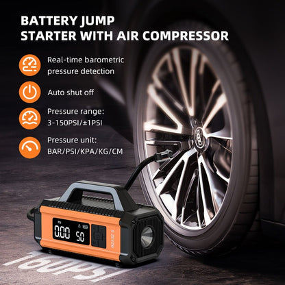 2 in 1 Car Jump Starter with Air Compror Air Iator Battery Charge Jumper Booster Power Bank Jumper Box Blue Red Emergency Alarm Flashlight