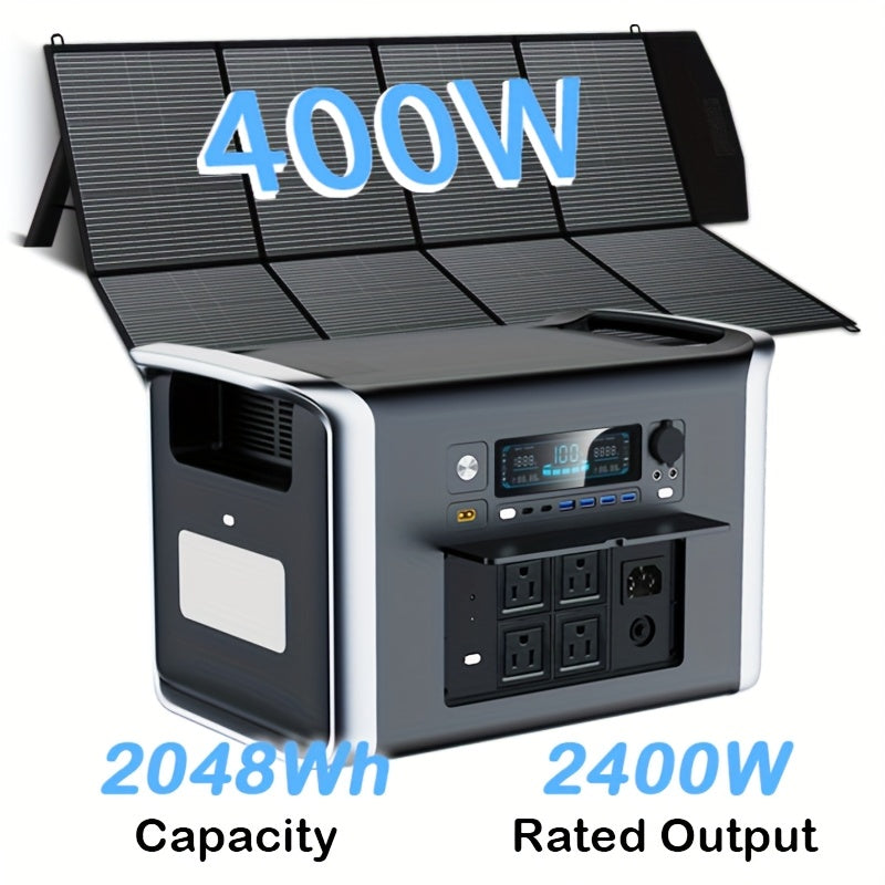 Portable Solar Battery Kit 2048Wh/2400W LiFePO4 Battery & 400W/200W/100W Solar Panels Bundle - Pure Sine Wave Inverter, /-C/-A Power, Heavy-Duty Off-Grid System for Home, RV, Camping, Emergency Backup (Low-Maintenance Lithium