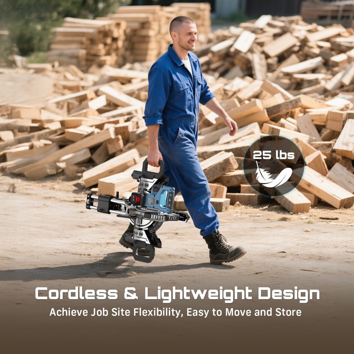 SEESII Sliding Compound Miter Saw: Cordless Electric Miter Saw with Laser Guide, 8-Inch, 2 * 5000mAh Batteries, Single 45° Angle, 24T TCT Blade, Max Cutting 2.5*12 Inches, Perfect for DIY and Woodworking, Miter Saws For Wood
