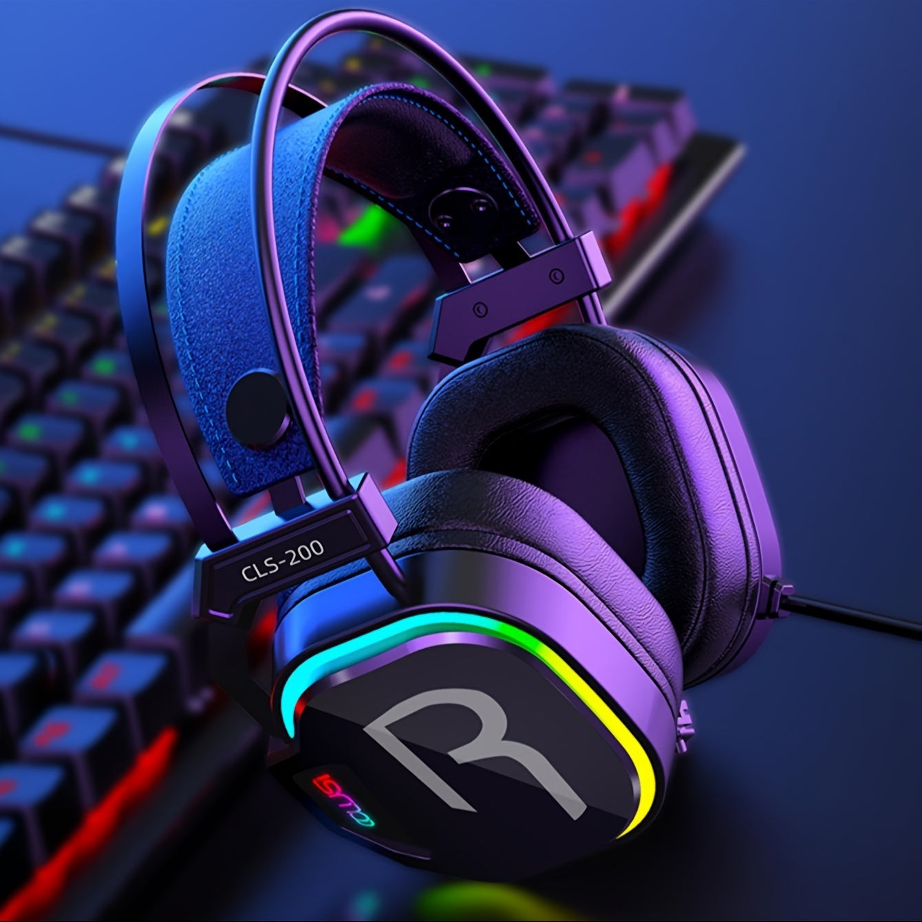 Colusi Gaming Headset with Microphone & Noise Cancellation, RGB Lighting, Wired PC Headset for PS4/PS5, Laptop, USB-Powered, Volume Control, Push Button, Closed-back Design, Sound Isolation, Plastic Material, Tangle-free Cabl