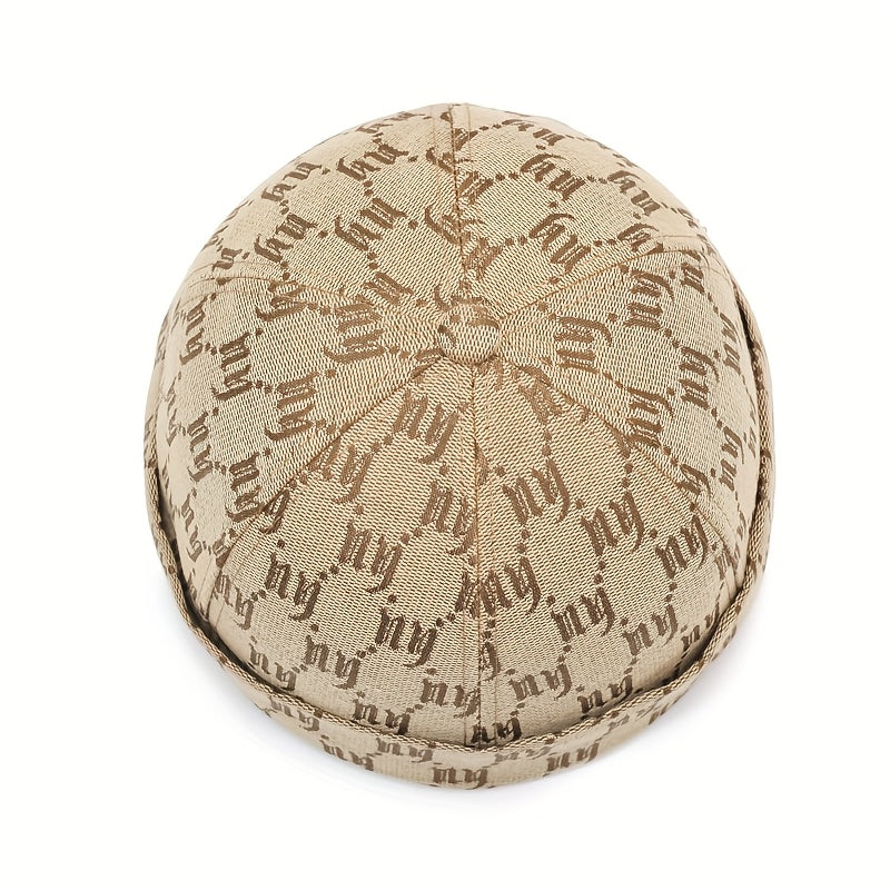 Men's & Women's Retro Snapback Brimless Melon - Beige/Navy/Black/Red/Brown/Grey with NY Logo-Like Letter Print, All-Season Casual Hat, -Filled for Warmth, Hand Washable (Unisex) for Hip-Hop & Casual Attire