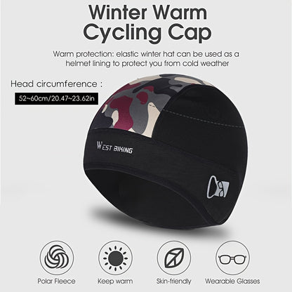 WEST BIKING Winter Cycling Warm Camouflage Hat Fleece Windproof Head Cover Extended Ear Protection Hat With Glasses Hole Wearable  Helmet Cycling Running Fishing Skiing Hat Sports Equipment