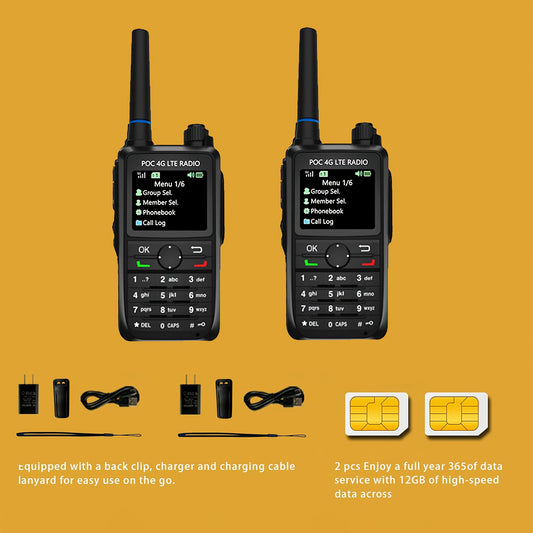 2pcs Global Walkie-Talkie Unlimited Range 4G PTT Two-Way Radio Long Range Portable Radio for Home And Work Teams (with SIM Card), Emergency Contact Device, Workplace Coordination Radio, Portable Two-Way Radio, Long Range Ptt