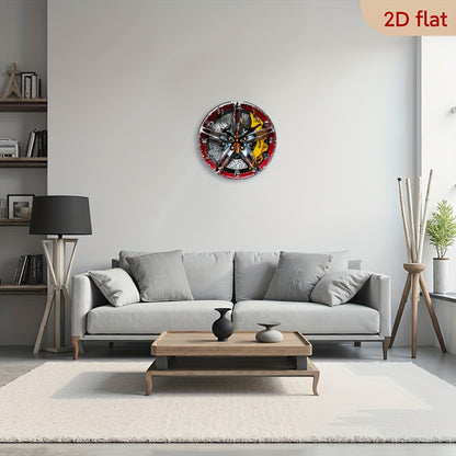 The 2D flat decorative plaque wall clock with the theme of "Exquisite car wheel hub" is equipped with a silent quartz movement. It is an ideal choice for wall decoration and also an excellent gift for birthdays, fireworks, Ch
