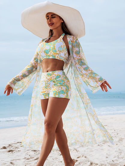 1012 2025 new fashion bikini three-piece blouse, Poolside Attire, Summer Fashion, Chic Blouse, Modern Swimwear, Stretchy Fabric, Breathable Material, Bikini Top, Swim Blouse, Beach Lovers