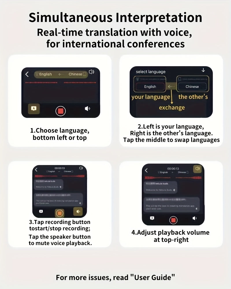 144 Real Time Translation Earphones] New 144 Translation Earphones - Real Time Translation, Suitable for Travel, Business, Work