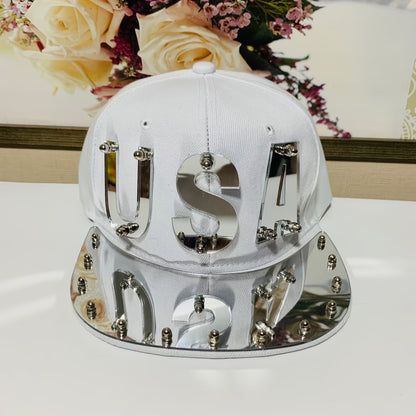 Men'S And Women'S Stylish Personalized Street Dance Letter Acrylic Flat-Brimmed Hat, Punk Hip-Hop Cap, Baseball Cap, Handmade Hat.