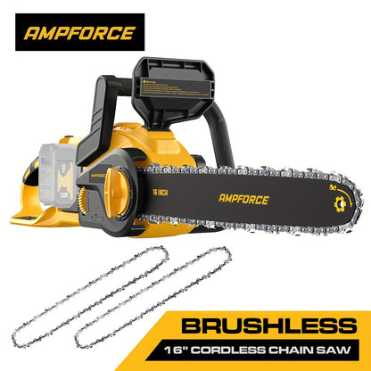 AMPFORCE 16-Inch Brushless Chainsaw 36V, Compatible With DewaIt Battery, Brushless Motor 8000RPM, Chains Brake, Auto Lubrication, Compact Design, Ideal For Efficient Wood/Tree Cutting And Pruning, Bare Tool (Without Battery)
