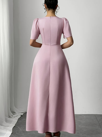 Women's 2026 Summer Elegant Minimalist Square Neck Puff Sleeve Waist Cinched Slim Fit Maxi Dress