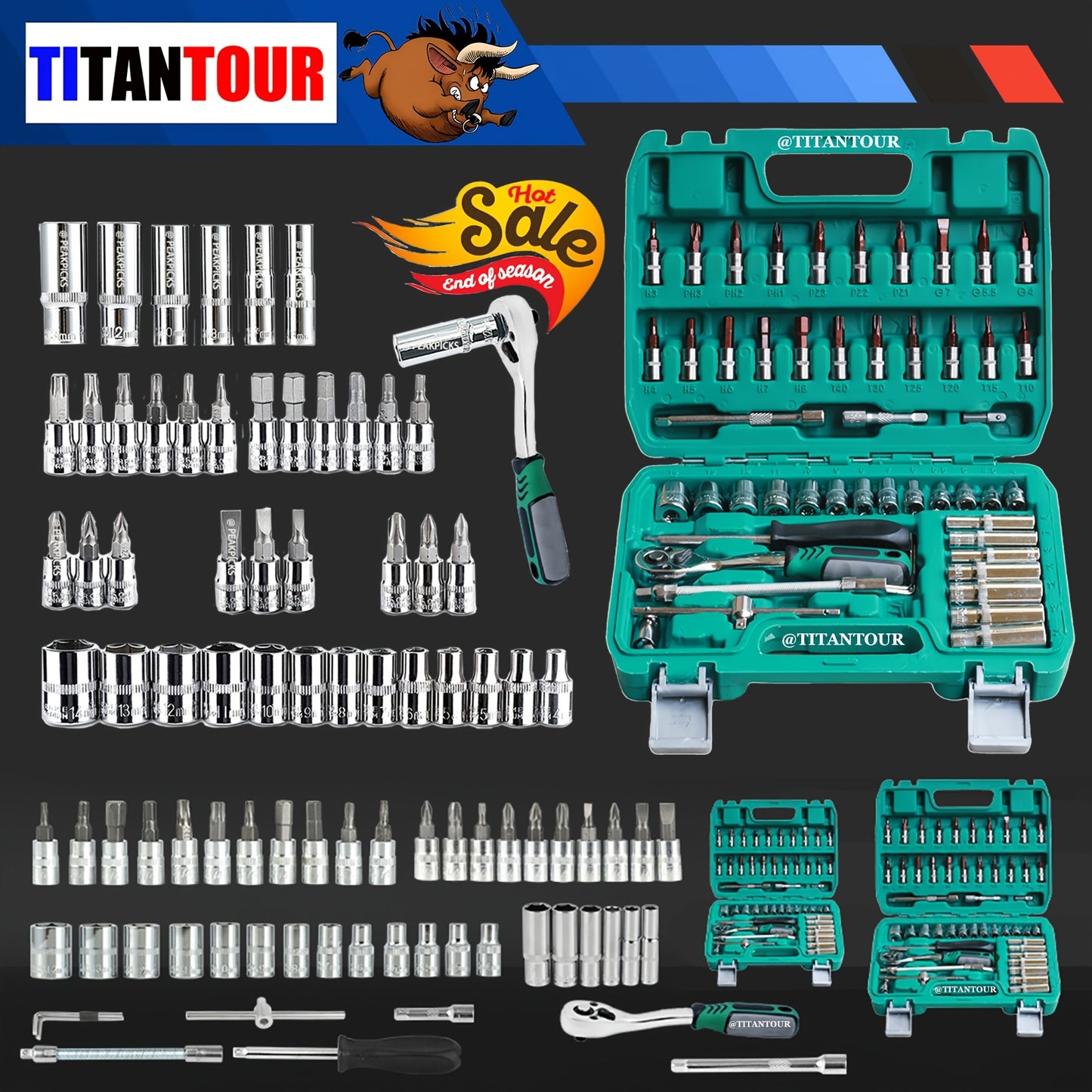 899/216/53PCS Or 230/65PCS Updated Tool Set, MechanicTool Kits for Auto Repair And Household Mechanical Tool Kit for Car Bike Repair Tools, 1/2 *1/4" 3/8 "drive Depth And Standard Sockets, Ratchet Torque Wrench Screwdriver So