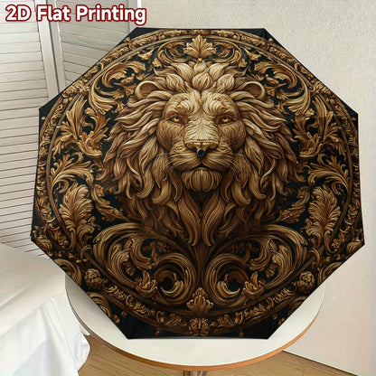 Automatic Open/Close Umbrella with Golden Lion Head Design - Elegant Black & Golden Accent Folding Umbrella, Heavy-Duty Iron Frame & 8-Rib Structure, Auto Open Close Button, Compact Travel Umbrella for Women/Men, Ideal Gift f