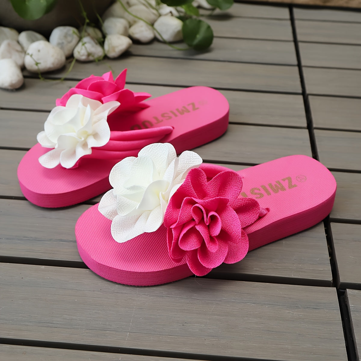 Women's Slip-On Floral sandal - Slipresistant Rubber Sole, Pink & Yellow Floral pattern, Cushioned insole - All-Season Beach, Casual, Formal Footwear - Easy-Clean Women's Shoes