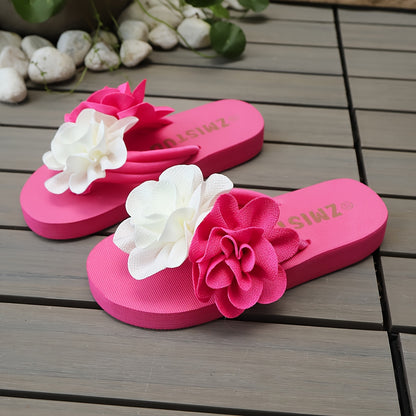 Women's Slip-On Floral sandal - Slipresistant Rubber Sole, Pink & Yellow Floral pattern, Cushioned insole - All-Season Beach, Casual, Formal Footwear - Easy-Clean Women's Shoes