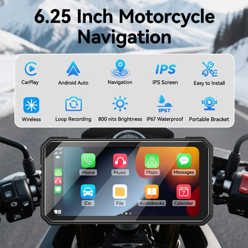 VENBES 6.25-Inch Motorcycle Navigation System with Wireless CarPlay & Android Auto, IP67 Waterproof, Wireless Compatible, for Mount Computer Compatible for /MAPs/Navigations