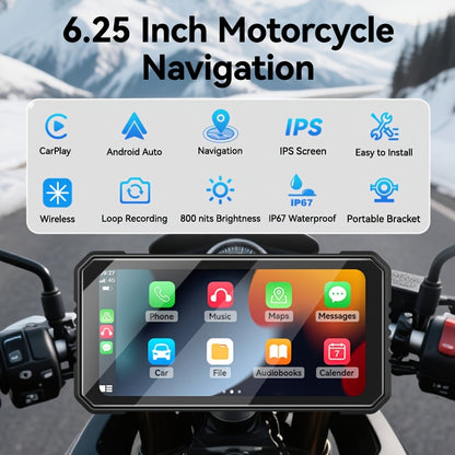 VENBES 6.25-Inch Motorcycle Navigation System with Wireless CarPlay & Android Auto, IP67 Waterproof, Wireless Compatible, for Mount Computer Compatible for /MAPs/Navigations