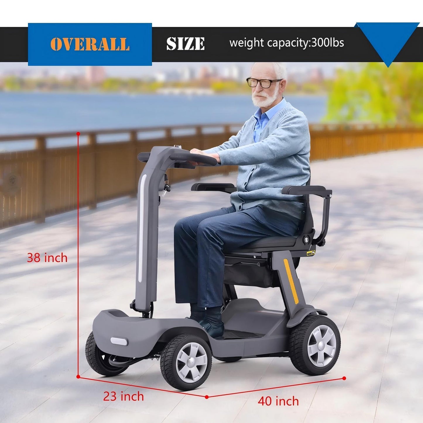 Foldable Mobility Scooter for Adults & Senior, 4 Wheels Powered Device for Travel, Lightweight and Portable, with LED Strip Light, Storage Bag, Charger Included, No Assemble Required
