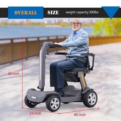 Foldable Mobility Scooter for Adults & Senior, 4 Wheels Powered Device for Travel, Lightweight and Portable, with LED Strip Light, Storage Bag, Charger Included, No Assemble Required