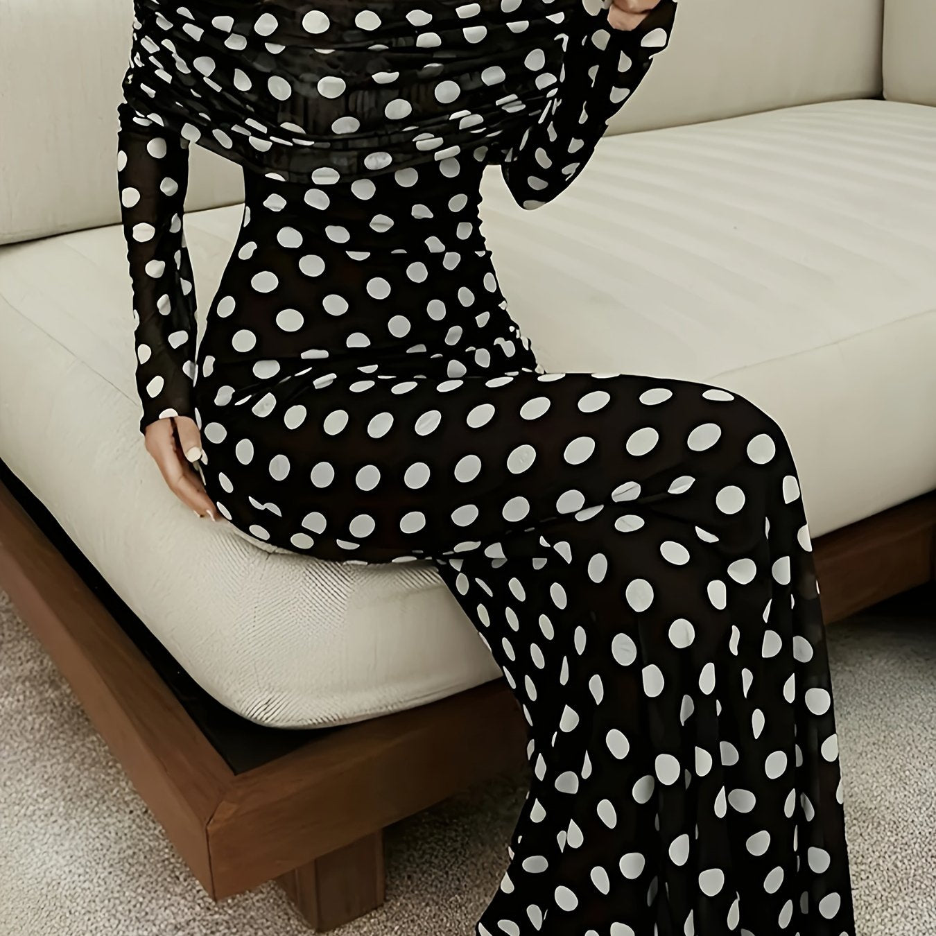 Long-Sleeved Off-Shoulder Polka Dot Printed Maxi Dress for Festivals, Music Events, Parties, Vacations, And Gatherings[Ll425]