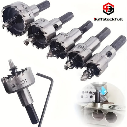 BUFF STACK FULL 5pcs HSS Drill Bits with Wrench - High-Speed Steel, Rust-Proof, Precision Sizes (16mm-30mm) for Metal & Stainless Steel - Ideal for Professional Sheet Metal Work, Drill Bits for Steel, Metalworking Drill Bits
