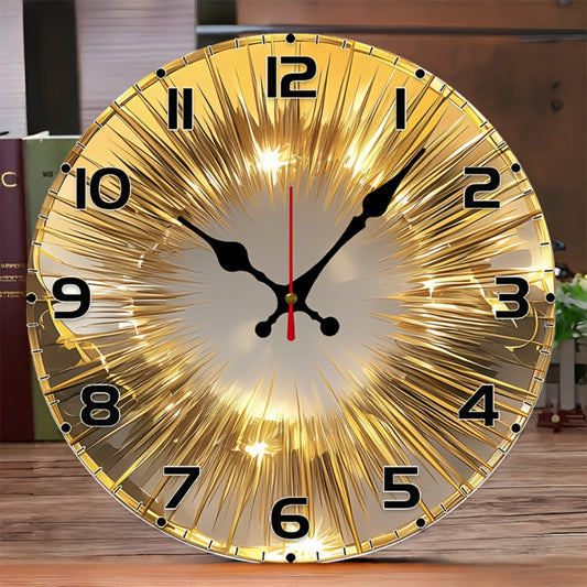 10-Inch Modern European Style Golden-Toned Wood Veneer Wall Clock with Black Arabic Numerals & Quartz Movement - Silent Sweep Round Clock for Living Room, Study, Bedroom - (AA Not Included) - Minimalist Large Face, Wall Clock