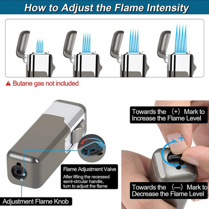 1pc Quad Direct Blow Flame Inflatable Butane Lighter | Adjustable Windproof, Metal, Ideal for Camping, Outdoor, Collections, Gifts, Birthday, Holiday Gifts