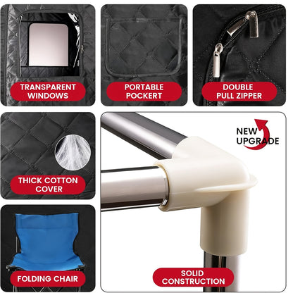 Portable Sauna Box for Home | Personal SPA Steam Sauna with 10 Min Fast Heating & 9 Levels Heat, Warm Sauna Tent with 101.44oz/1200W Steamer, Folding Chair, Remote Control for Body Relaxation, Polypropylene Cotton, Electric H
