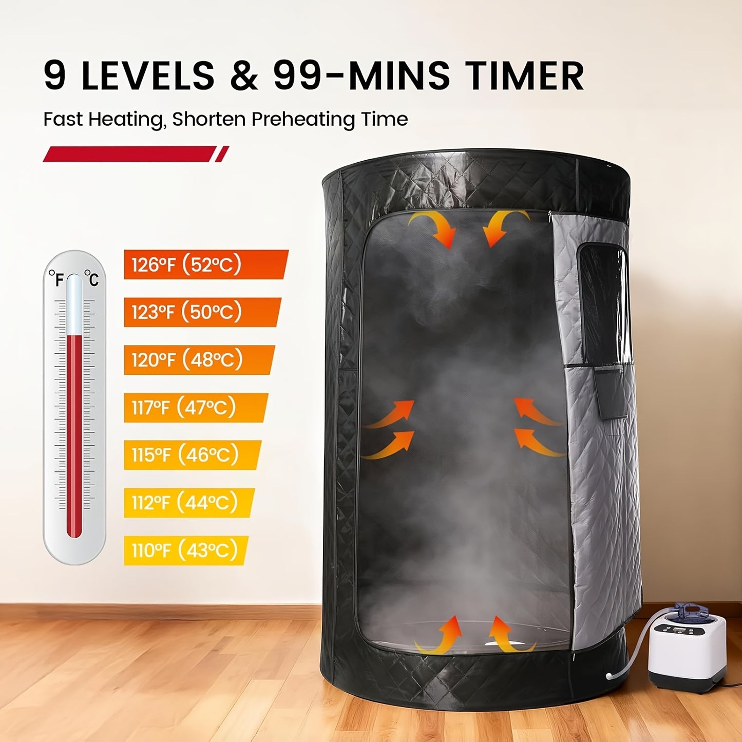 Portable Sauna Box for Home | Personal SPA Steam Sauna with 10 Min Fast Heating & 9 Levels Heat, Warm Sauna Tent with 101.44oz/1200W Steamer, Folding Chair, Remote Control for Body Relaxation, Polypropylene Cotton, Electric H