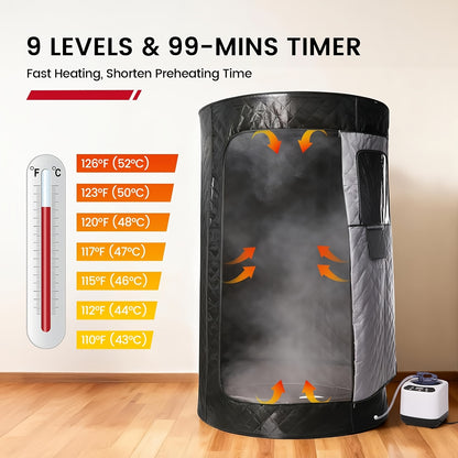 Portable Sauna Box for Home | Personal SPA Steam Sauna with 10 Min Fast Heating & 9 Levels Heat, Warm Sauna Tent with 101.44oz/1200W Steamer, Folding Chair, Remote Control for Body Relaxation, Polypropylene Cotton, Electric H