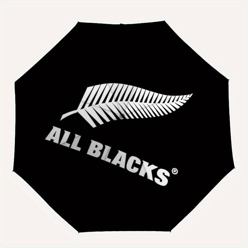All Blacks Automatic Folding Umbrella - 8-Rib Durable Windproof Portable Travel Umbrella with Sleek Black Design & "All Blacks" Logo, Ideal for Holiday Gifts, Outdoor Umbrella, Modern Accessory, Sturdy Handle