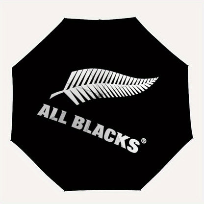 All Blacks Automatic Folding Umbrella - 8-Rib Durable Windproof Portable Travel Umbrella with Sleek Black Design & "All Blacks" Logo, Ideal for Holiday Gifts, Outdoor Umbrella, Modern Accessory, Sturdy Handle