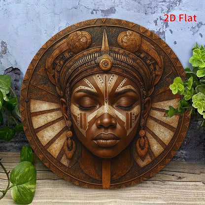 2D Flat, 1pc African Mask Round Metal Wall Art - Vibrant & Tranquil Decor for Living Room, Bedroom, Porch, Front Door - No Electricity Needed, Artistic Design with Textured Metal Finish, Perfect for Room Decor, African Home D