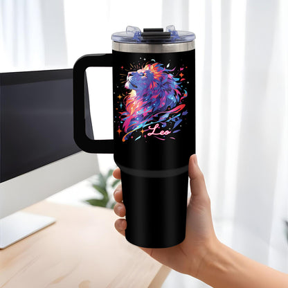1pc 1pcs 1pc 1pcs (singular/plural Acceptable) 40oz Leo Zodiac Stainless Steel Water Bottle with Straw & Handle - Thermal Bottle, Leakproof for 24H Hot/Cold, Lion Design & Zodiac Sign Gift Suitable for Birthdays, Christmas, O