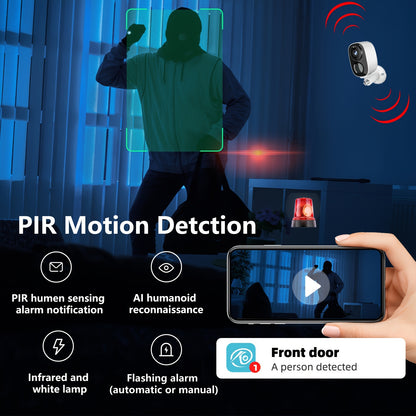 5pcs Wireless Outdoor Security Camera System with AI Motion Detection, Two-Way Talk, Color & Night Vision, PTZ (Pan/Tilt/Zoom), Waterproof IP66, Battery & USB-Powered, Lithium Battery Suitable for /Office/Business Surveillanc