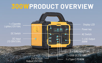 Portable Power Bank with Solar Panel, 293Wh/300W, Suitable for Family Emergency Outdoor Hunting Camping RV Trip, Vehicle Emergency & Backup Power, Portable Generator for Camping, Portable Power Station with Solar Panel, Solar