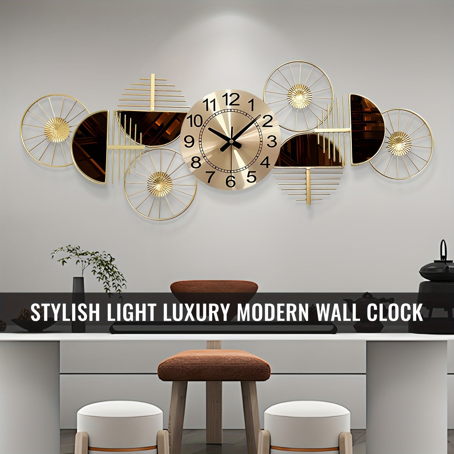 39 X 16 Inch Large Metal Wall Clock Decorative 3D Metal Wall Art Clock For Living Room Bedroom Creative Modern Big Wall Clock Decor Silent No-Ticking - Perfect Gift For Housewarming & Home Decor Enthusiasts