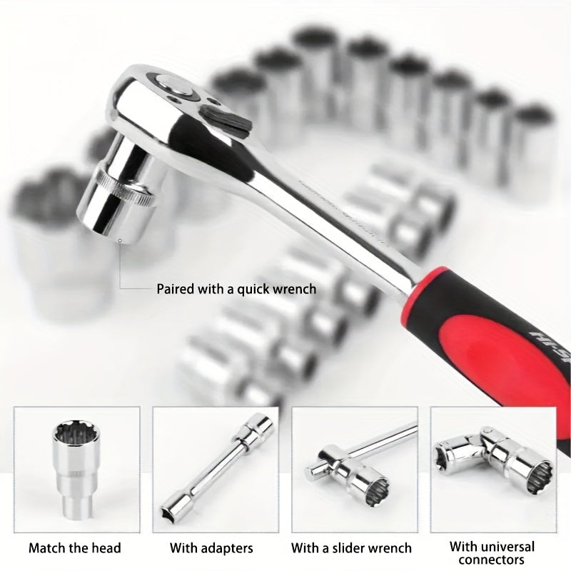 19pcs 6-Point Socket Set, Summer Fly Ratchet Wrench, Multifunctional Repair Tool, Home Installation Sockets