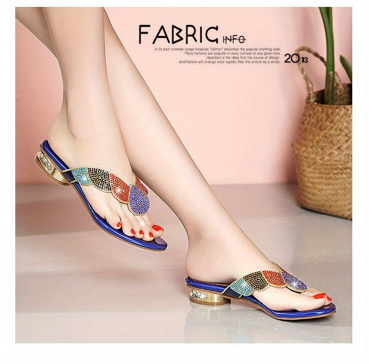 Women'S Rhinestone-Embellished Flip-Flops - Bohemian Summer Beach Sandals with Adjustable Straps, Open-Toe Design & Cushioned Insole, Lightweight PVC/ Rubber for Outdoor Vacation & Casual Wear, Beach Shoes, Vacation Footwear,