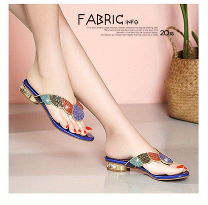 Women'S Rhinestone-Embellished Flip-Flops - Bohemian Summer Beach Sandals with Adjustable Straps, Open-Toe Design & Cushioned Insole, Lightweight PVC/ Rubber for Outdoor Vacation & Casual Wear, Beach Shoes, Vacation Footwear,