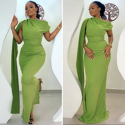 Women's Slim Fit Single Shoulder Dress - Elegant Strapless Diagonal Collar Long Evening Gown Suitable for Weddings, Galas, Proms - Year-Round Formal Dress