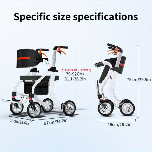 Multi Function Foldable Scooter For Seniors 4 Wheel Lightweight Aluminum Design With Airless Solid Tires Adjustable Handles Supportive Backrest Built In Storage For Indoor Outdoor Dual Use