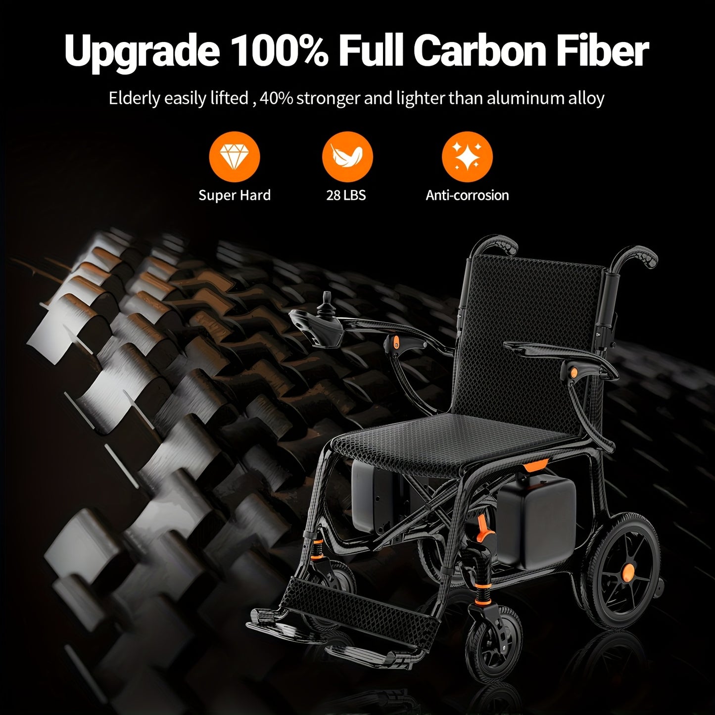 Nihhcune 26-mile Long-range Portable Adult Electric Wheelchair, Full Carbon Fiber Intelligent Electric Wheelchair, Installation-free, One-step Folding And Unfolding, Ultra-light 15kg, 300 Pounds Load-bearing, Suitable for Tra