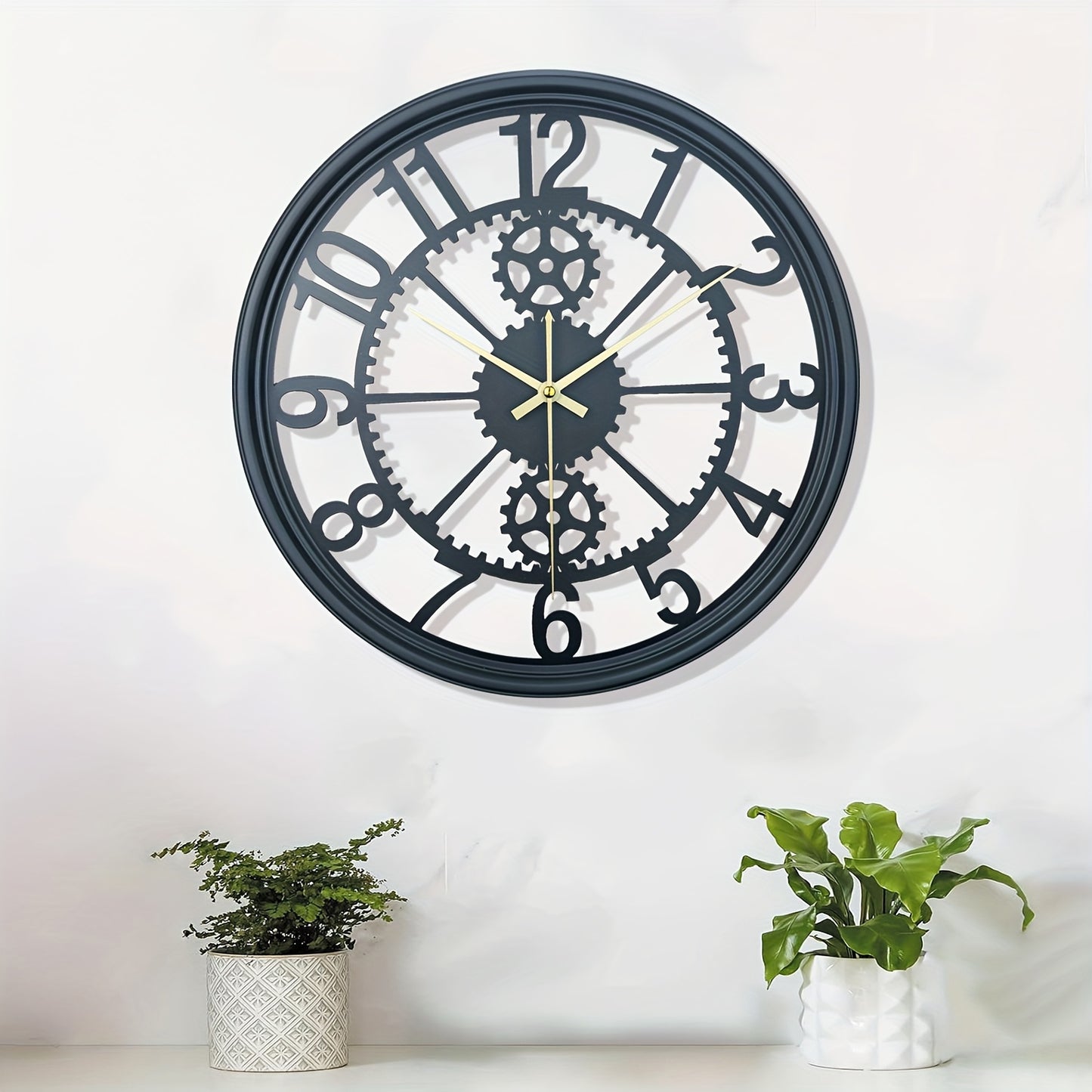 A simple and atmospheric style metal gear wall clock with silent design, suitable for corridors, porches, living rooms, bedrooms, teachers, kitchens, offices, Christmas, Halloween, housewarming, holiday parties, etc