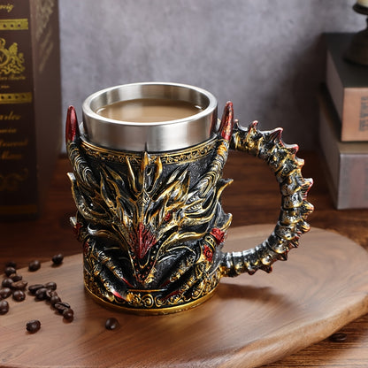 [Dragon Steel Mug] 1pc Dragon-Shaped Stainless Steel Mug with Monster Theme Round Stripe Pattern - Insulated, Reusable, Hand-Wash Only - Ideal for Halloween, Christmas, Easter, Thanksgiving, Father'S Day - Perfect Birthday Gi